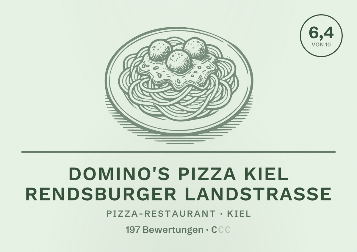 Illustriertes Poster von Domino's Pizza Kiel Rendsburger Landstraße, Pizza-Restaurant in Kiel: Bewertung 6,4 von 10 aus 197 Bewertungen, Preisniveau €