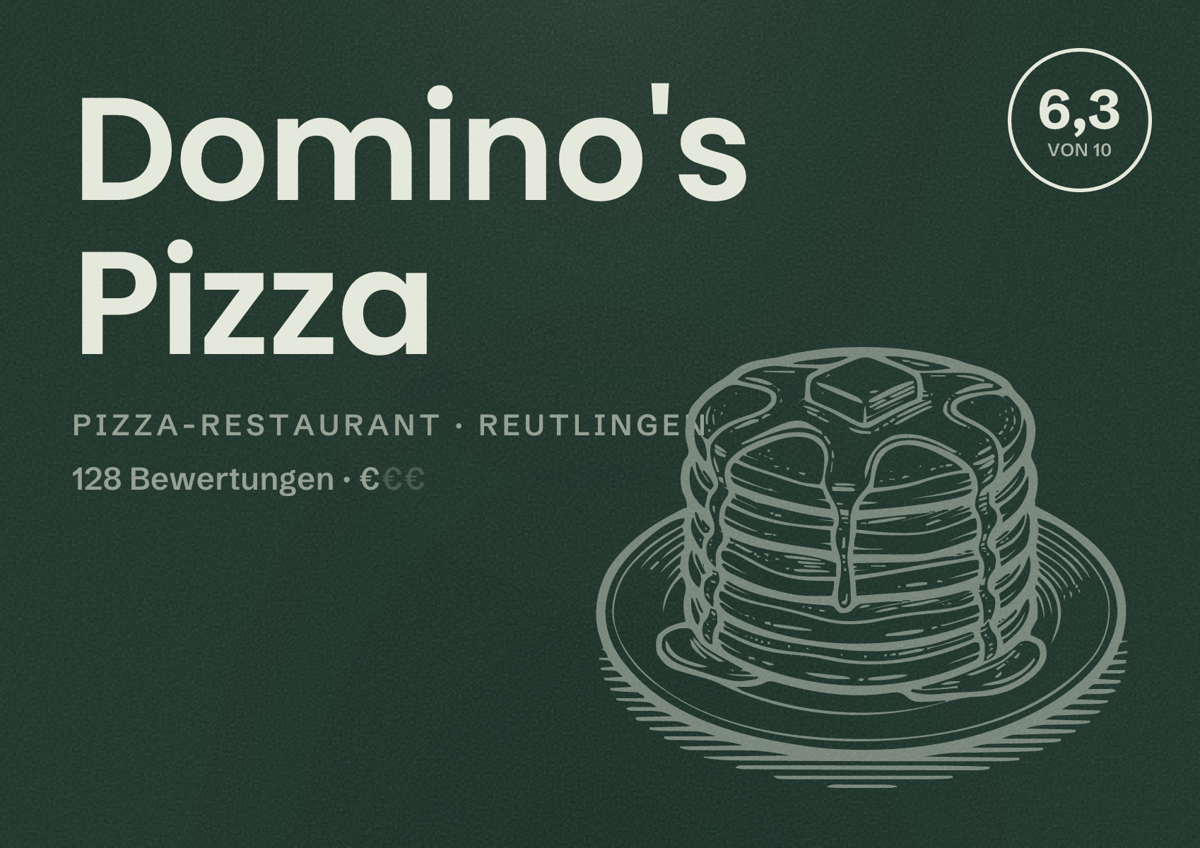 Illustriertes Poster von Domino's Pizza, Pizza-Restaurant in Reutlingen: Bewertung 6,3 von 10 aus 128 Bewertungen, Preisniveau €
