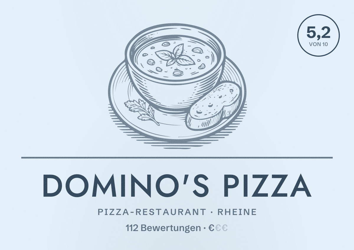 Illustriertes Poster von Domino's Pizza, Pizza-Restaurant in Rheine: Bewertung 5,2 von 10 aus 112 Bewertungen, Preisniveau €