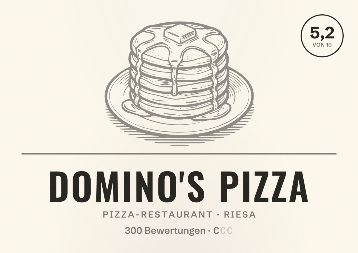 Illustriertes Poster von Domino's Pizza, Pizza-Restaurant in Riesa: Bewertung 5,2 von 10 aus 300 Bewertungen, Preisniveau €