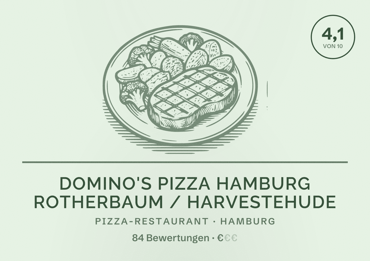 Illustriertes Poster von Domino's Pizza Hamburg Rotherbaum / Harvestehude, Pizza-Restaurant in Hamburg: Bewertung 4,1 von 10 aus 84 Bewertungen, Preisniveau €