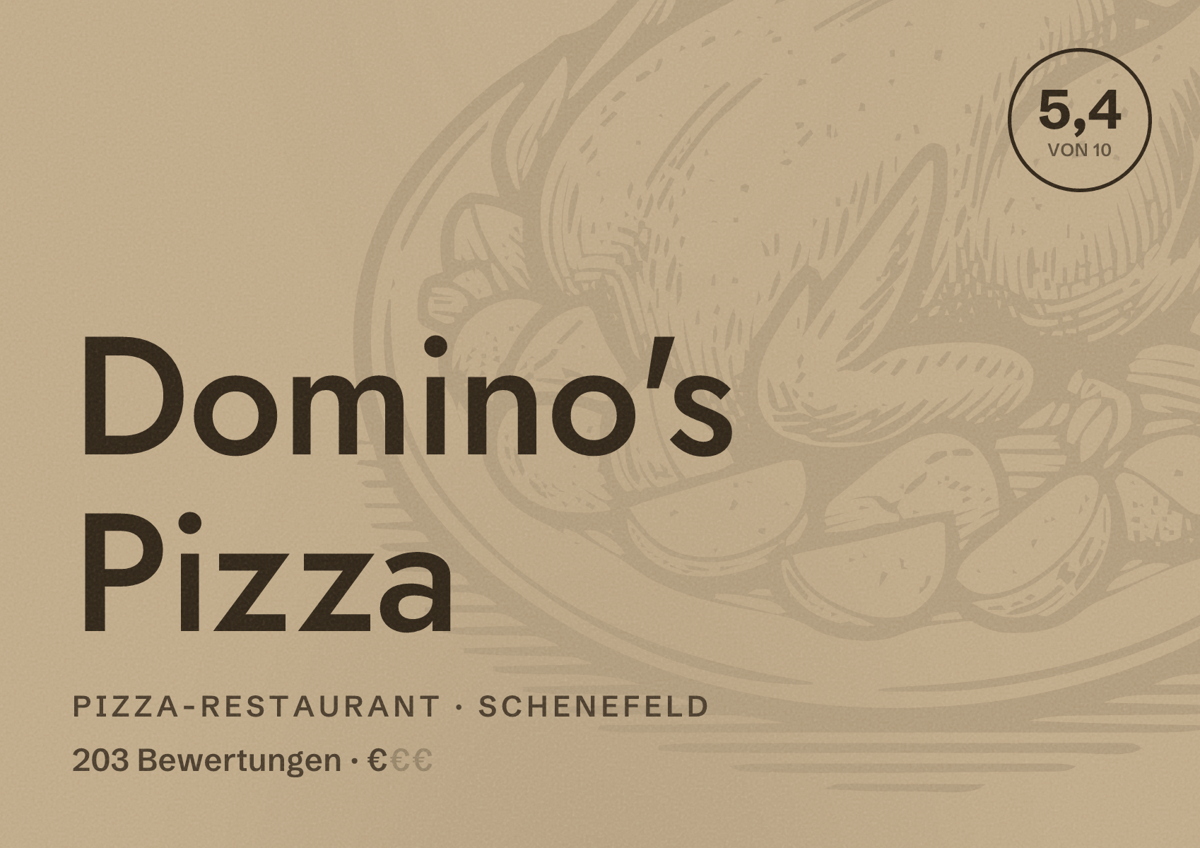 Illustriertes Poster von Domino's Pizza, Pizza-Restaurant in Schenefeld: Bewertung 5,4 von 10 aus 203 Bewertungen, Preisniveau €