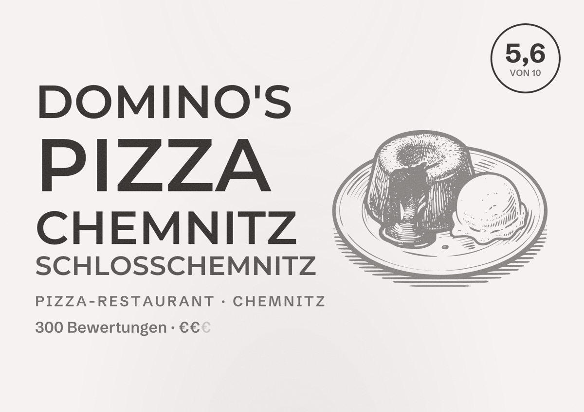 Illustriertes Poster von Domino's Pizza Chemnitz Schloßchemnitz, Pizza-Restaurant in Chemnitz: Bewertung 5,6 von 10 aus 300 Bewertungen, Preisniveau €€