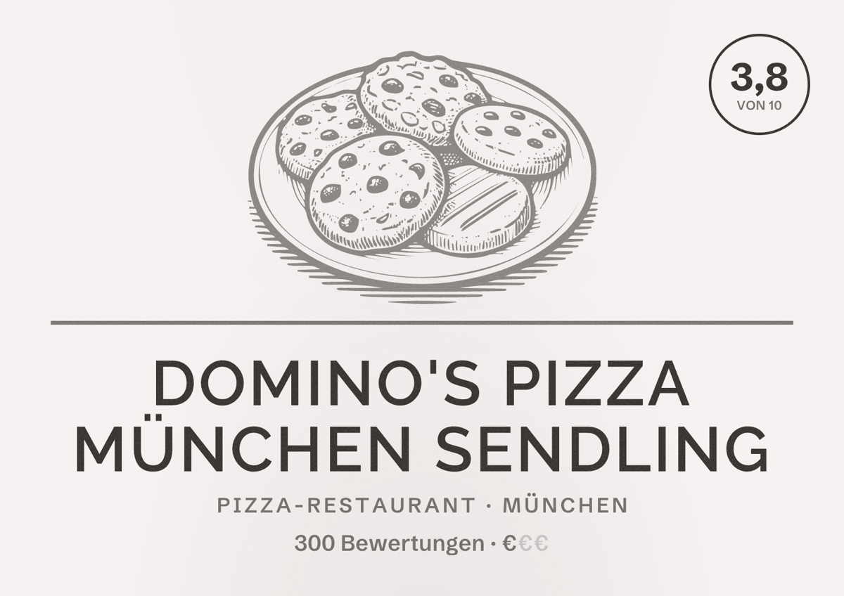 Illustriertes Poster von Domino's Pizza München Sendling, Pizza-Restaurant in München: Bewertung 3,8 von 10 aus 300 Bewertungen, Preisniveau €