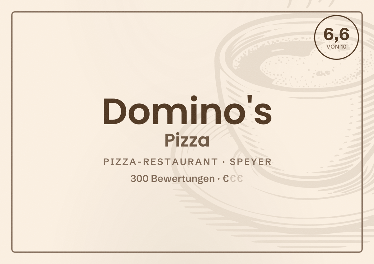 Illustriertes Poster von Domino's Pizza, Pizza-Restaurant in Speyer: Bewertung 6,6 von 10 aus 300 Bewertungen, Preisniveau €