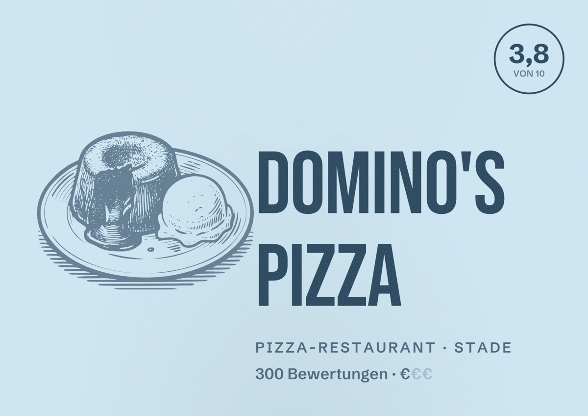 Illustriertes Poster von Domino's Pizza, Pizza-Restaurant in Stade: Bewertung 3,8 von 10 aus 300 Bewertungen, Preisniveau €