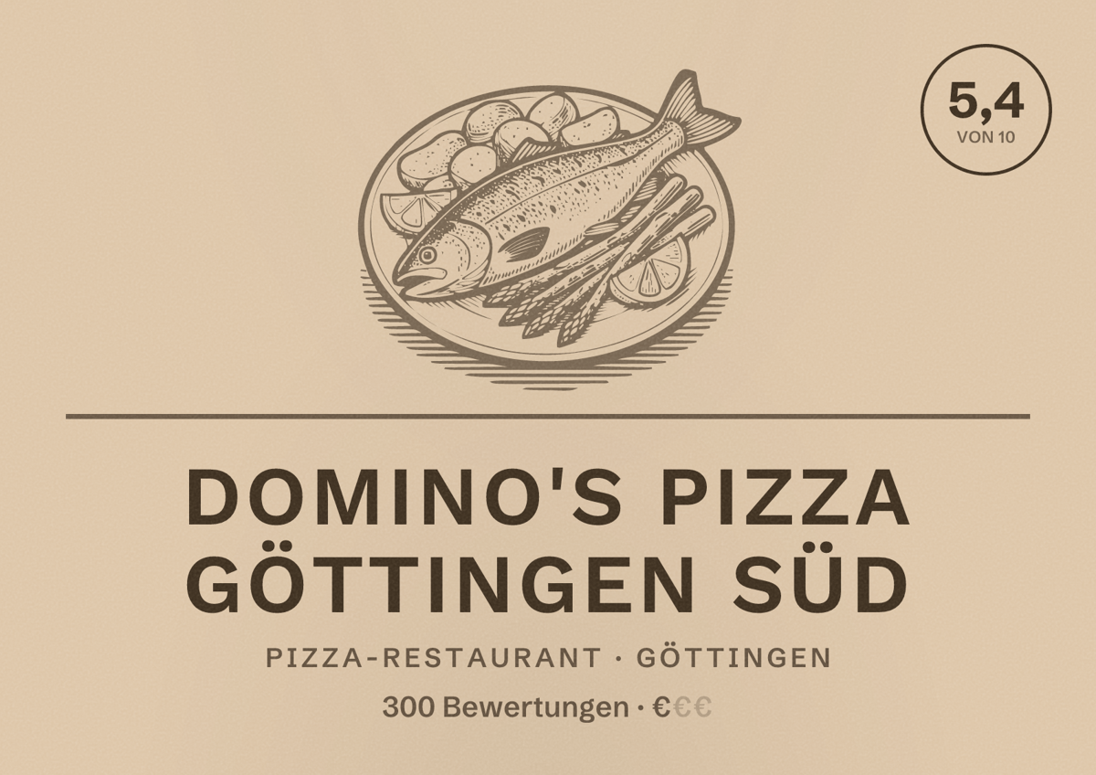 Illustriertes Poster von Domino's Pizza Göttingen Süd, Pizza-Restaurant in Göttingen: Bewertung 5,4 von 10 aus 300 Bewertungen, Preisniveau €