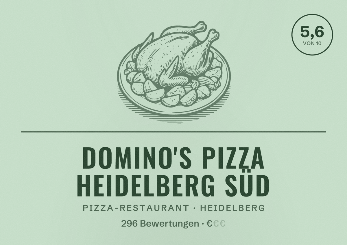 Illustriertes Poster von Domino's Pizza Heidelberg Süd, Pizza-Restaurant in Heidelberg: Bewertung 5,6 von 10 aus 296 Bewertungen, Preisniveau €