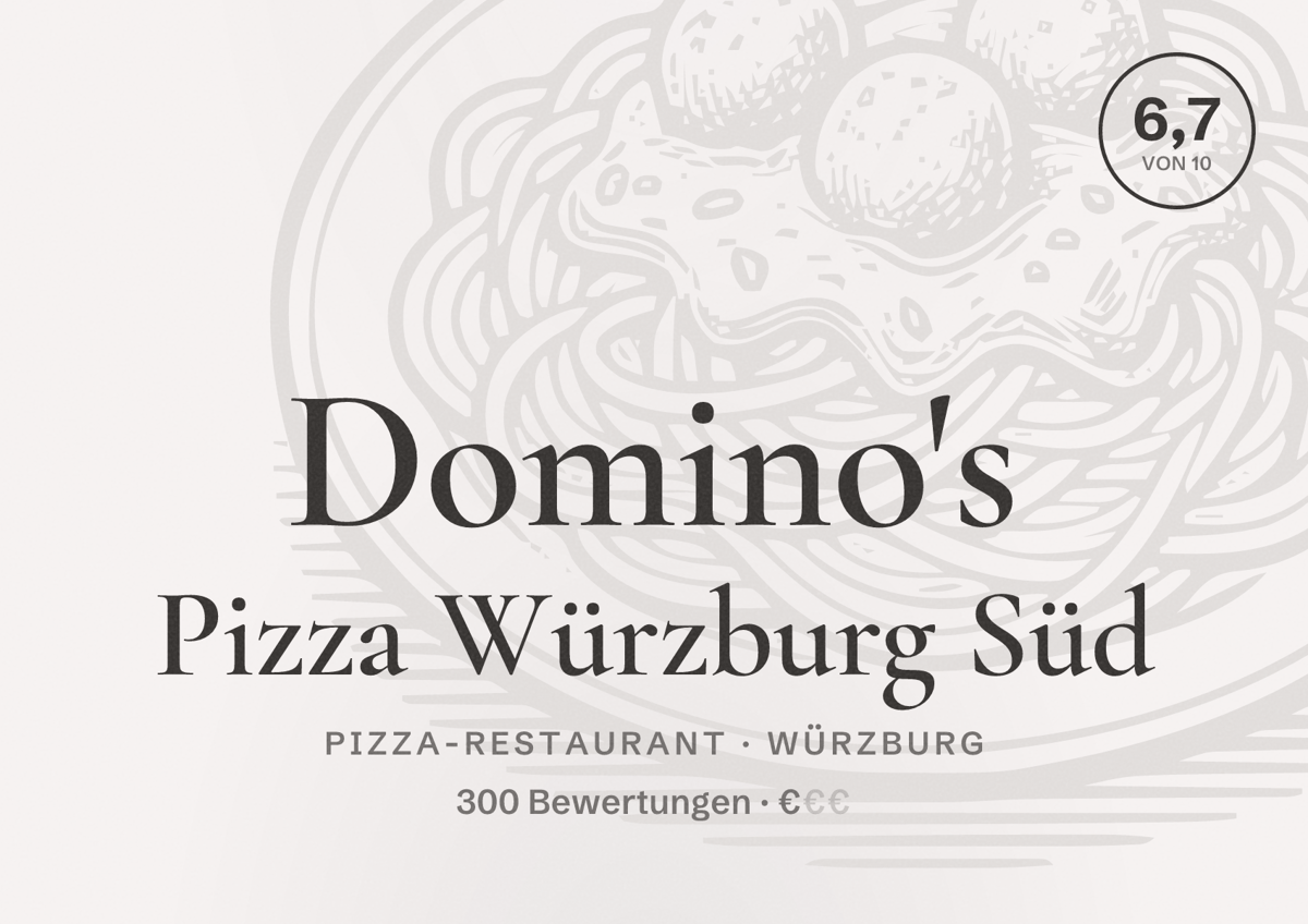 Illustriertes Poster von Domino's Pizza Würzburg Süd, Pizza-Restaurant in Würzburg: Bewertung 6,7 von 10 aus 300 Bewertungen, Preisniveau €