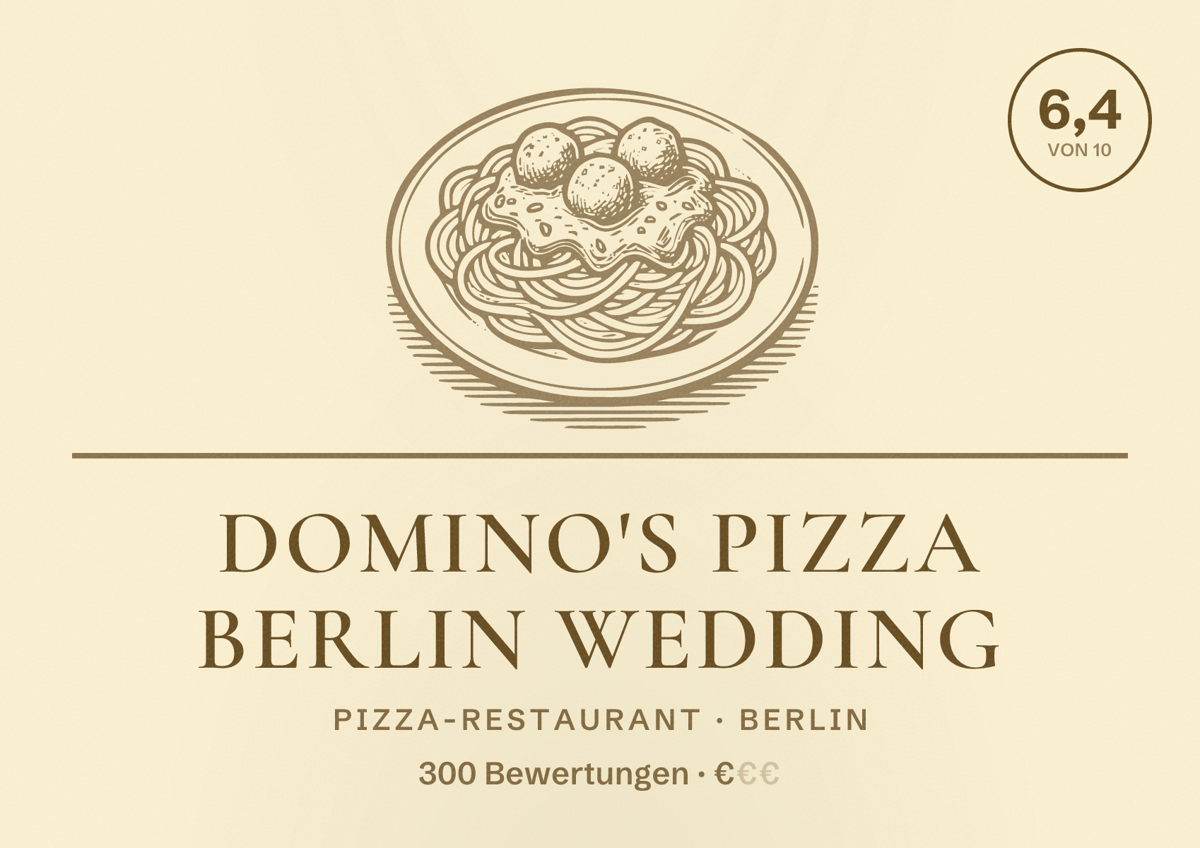 Illustriertes Poster von Domino's Pizza Berlin Wedding, Pizza-Restaurant in Berlin: Bewertung 6,4 von 10 aus 300 Bewertungen, Preisniveau €
