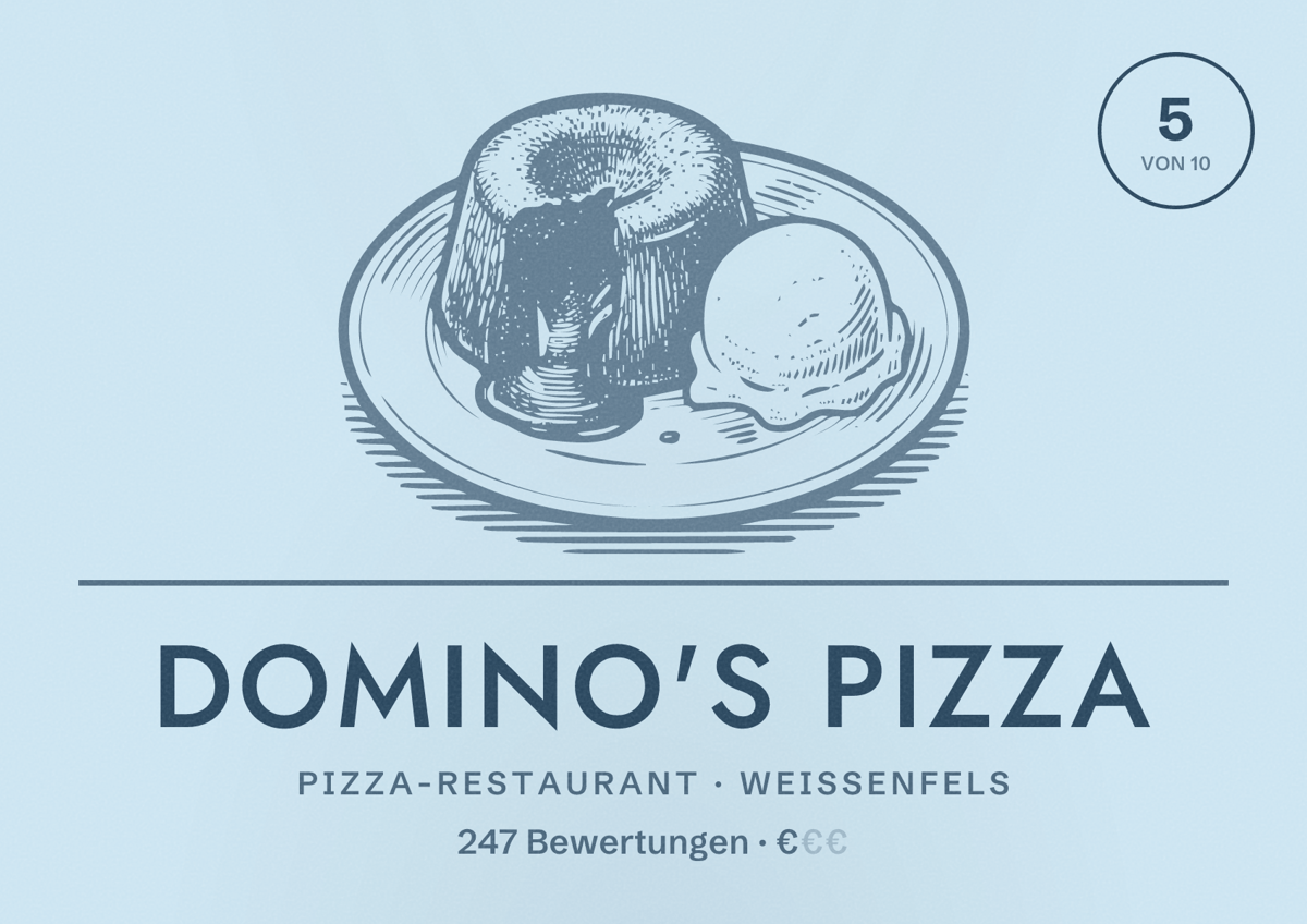 Illustriertes Poster von Domino's Pizza, Pizza-Restaurant in Weißenfels: Bewertung 5 von 10 aus 247 Bewertungen, Preisniveau €