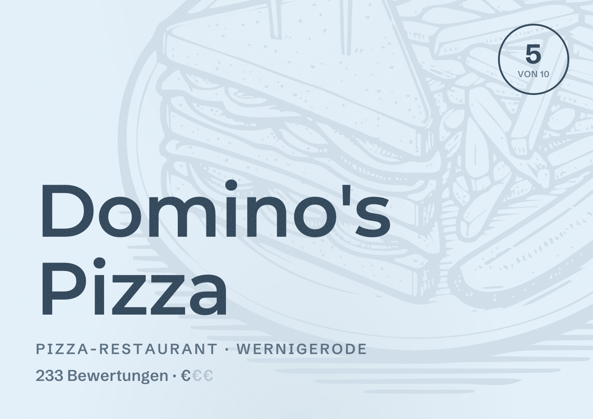 Illustriertes Poster von Domino's Pizza, Pizza-Restaurant in Wernigerode: Bewertung 5 von 10 aus 233 Bewertungen, Preisniveau €