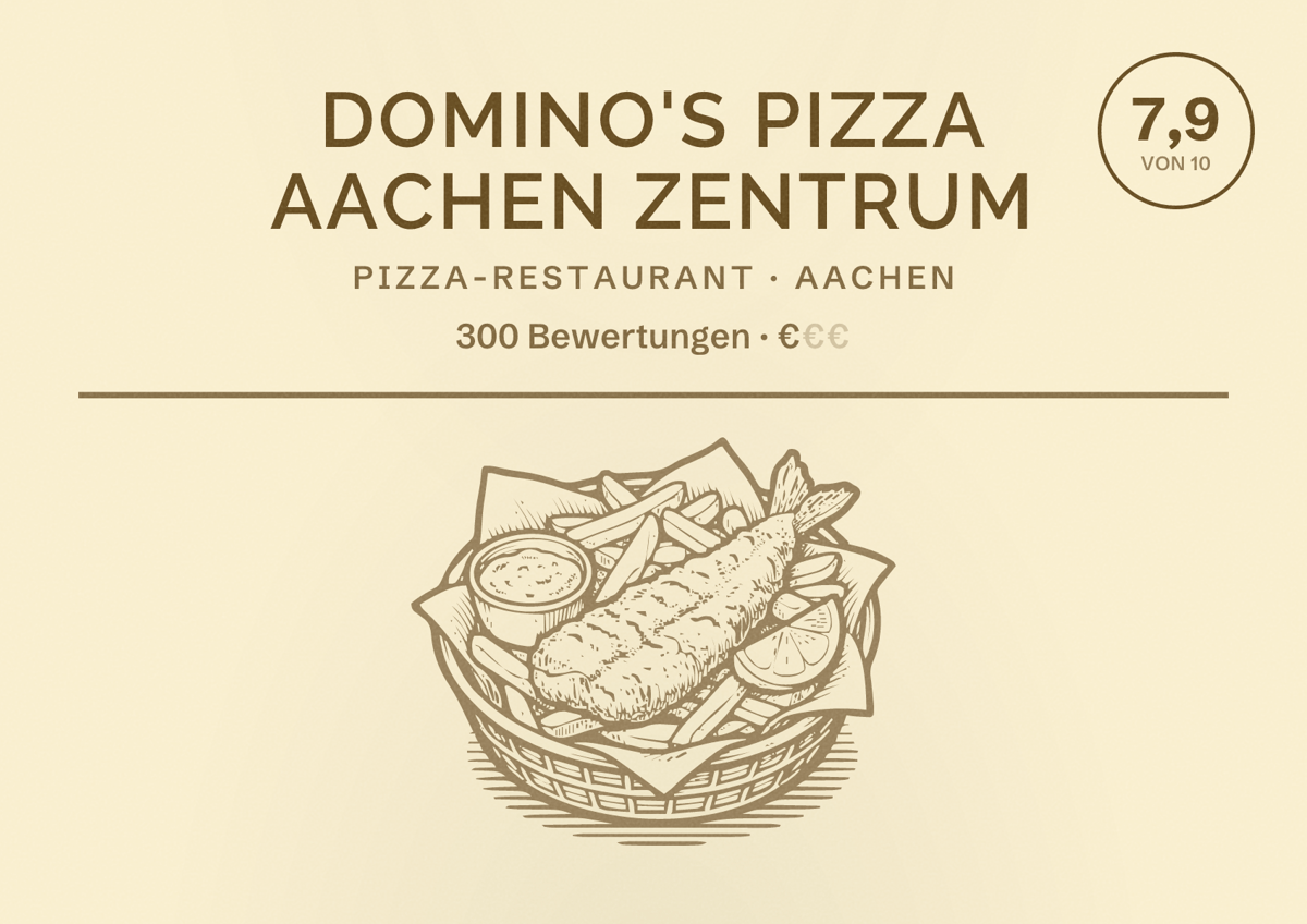 Illustriertes Poster von Domino's Pizza Aachen Zentrum, Pizza-Restaurant in Aachen: Bewertung 7,9 von 10 aus 300 Bewertungen, Preisniveau €