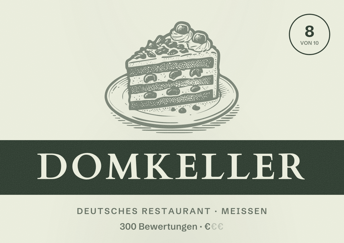 Illustriertes Poster von Domkeller, Deutsches Restaurant in Meißen: Bewertung 8 von 10 aus 300 Bewertungen, Preisniveau €