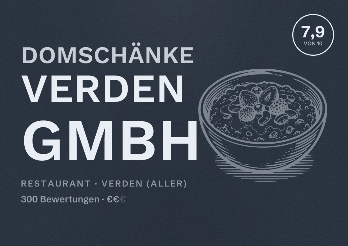 Illustriertes Poster von Domschänke Verden GmbH, Restaurant in Verden (Aller): Bewertung 7,9 von 10 aus 300 Bewertungen, Preisniveau €€