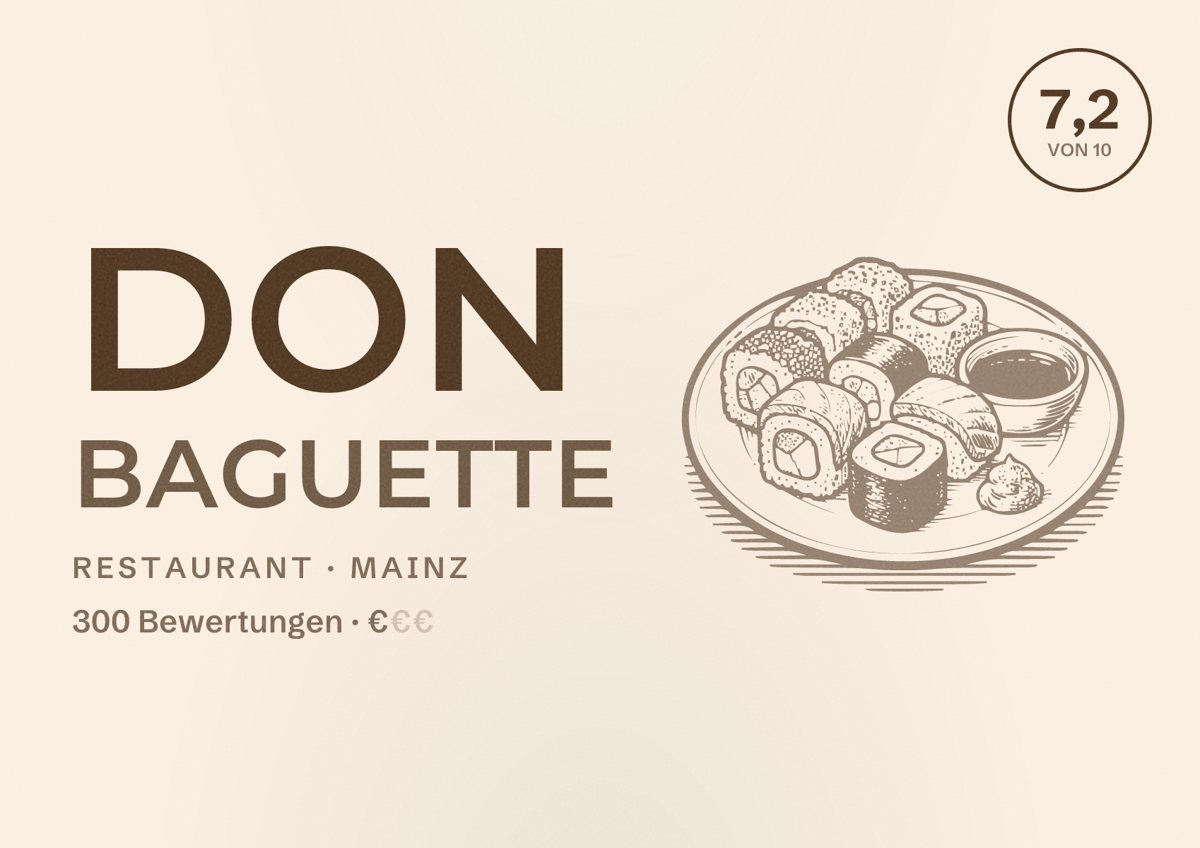 Illustriertes Poster von Don Baguette, Restaurant in Mainz: Bewertung 7,2 von 10 aus 300 Bewertungen, Preisniveau €