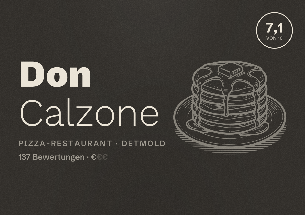 Illustriertes Poster von Don Calzone, Pizza-Restaurant in Detmold: Bewertung 7,1 von 10 aus 137 Bewertungen, Preisniveau €