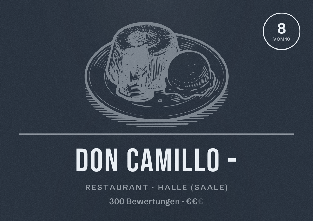 Illustriertes Poster von Don Camillo -, Restaurant in Halle (Saale): Bewertung 8,0 von 10 aus 300 Bewertungen, Preisniveau €€
