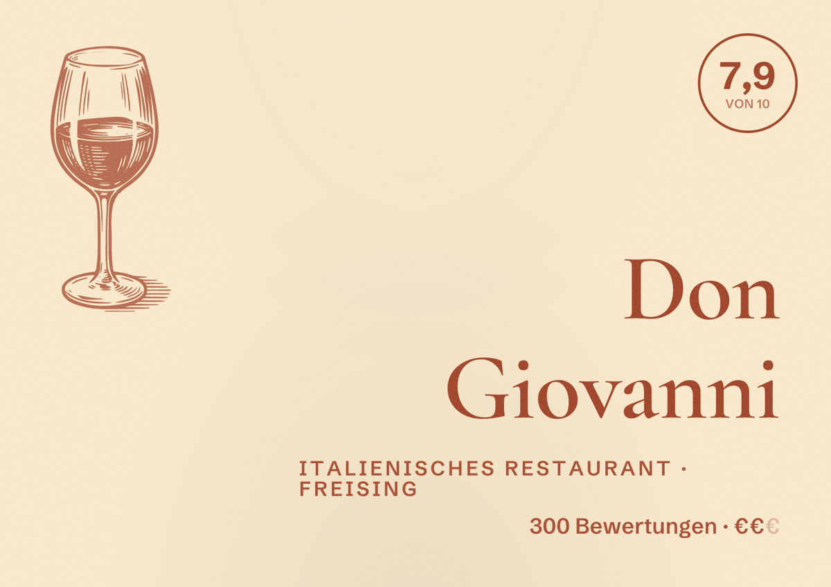 Illustriertes Poster von Don Giovanni, Italienisches Restaurant in Freising: Bewertung 7,9 von 10 aus 300 Bewertungen, Preisniveau €€