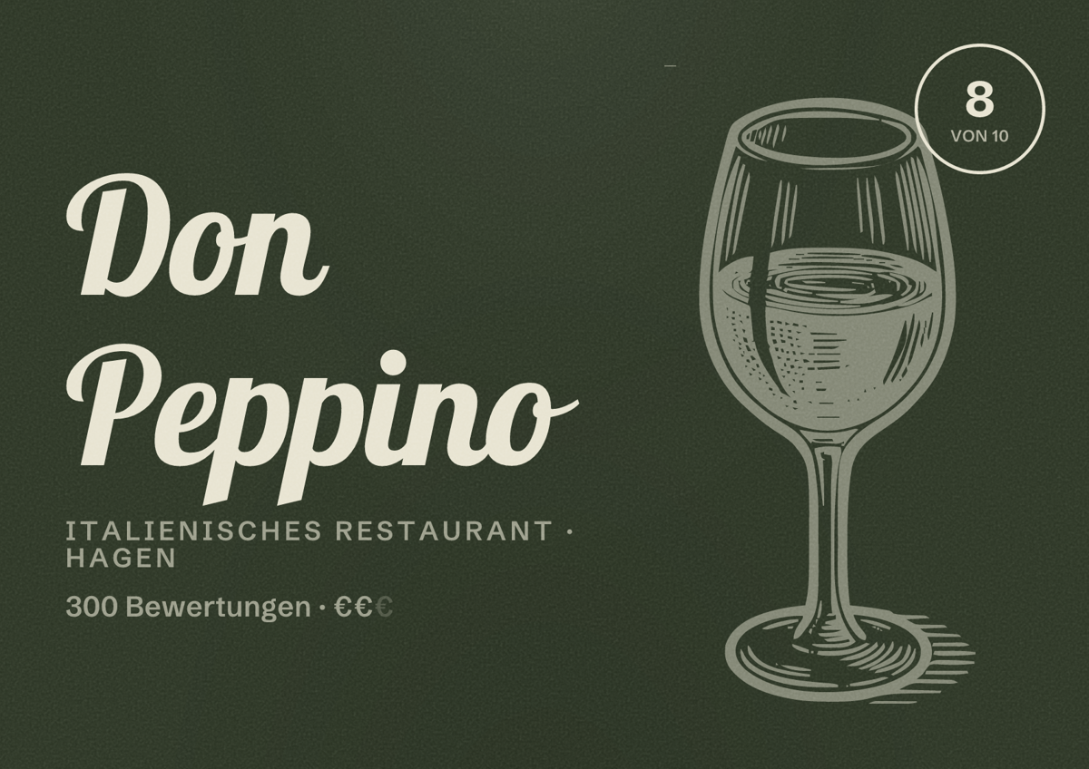 Illustriertes Poster von Don Peppino, Italienisches Restaurant in Hagen: Bewertung 8 von 10 aus 300 Bewertungen, Preisniveau €€