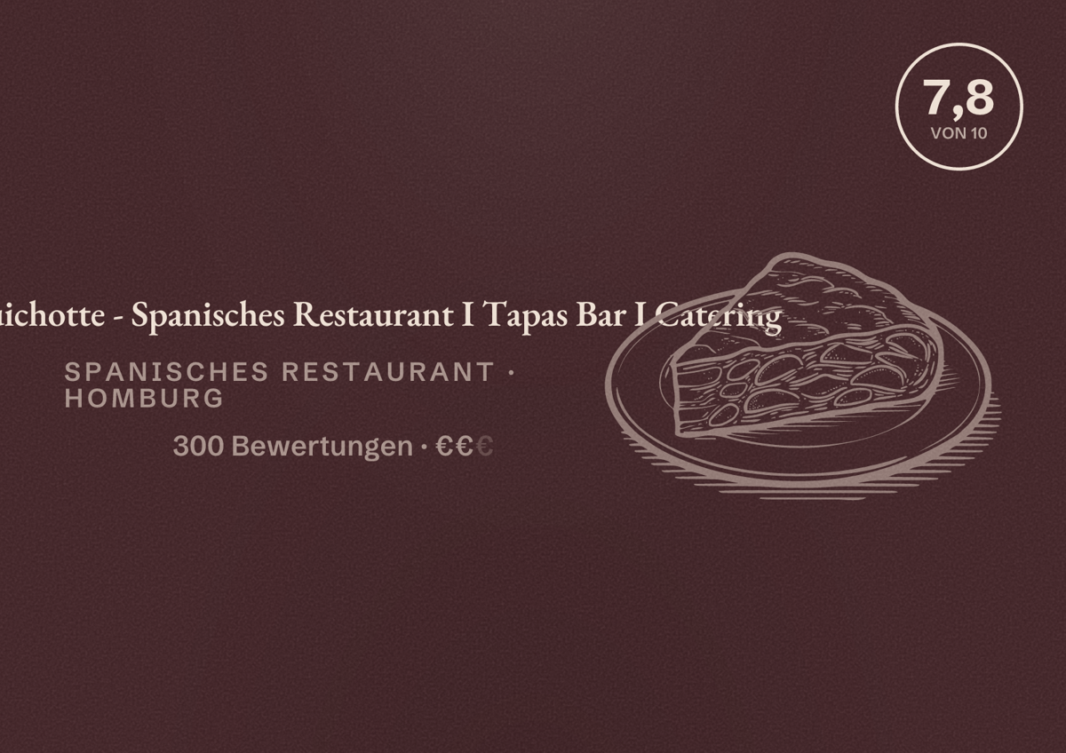 Illustriertes Poster von Don Quichotte - Spanisches Restaurant I Tapas Bar I Catering, Spanisches Restaurant in Homburg: Bewertung 7,8 von 10 aus 300 Bewertungen, Preisniveau €€