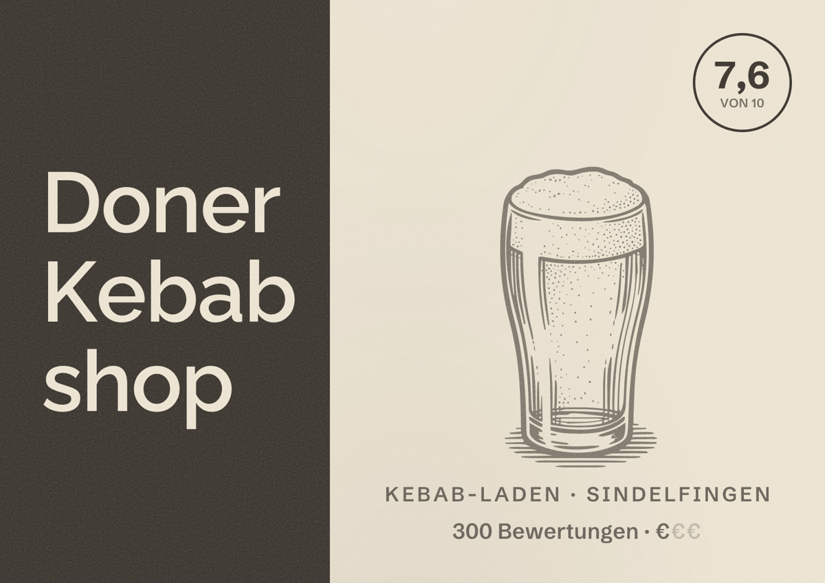 Illustriertes Poster von Doner Kebab shop, Kebab-Laden in Sindelfingen: Bewertung 7,6 von 10 aus 300 Bewertungen, Preisniveau €