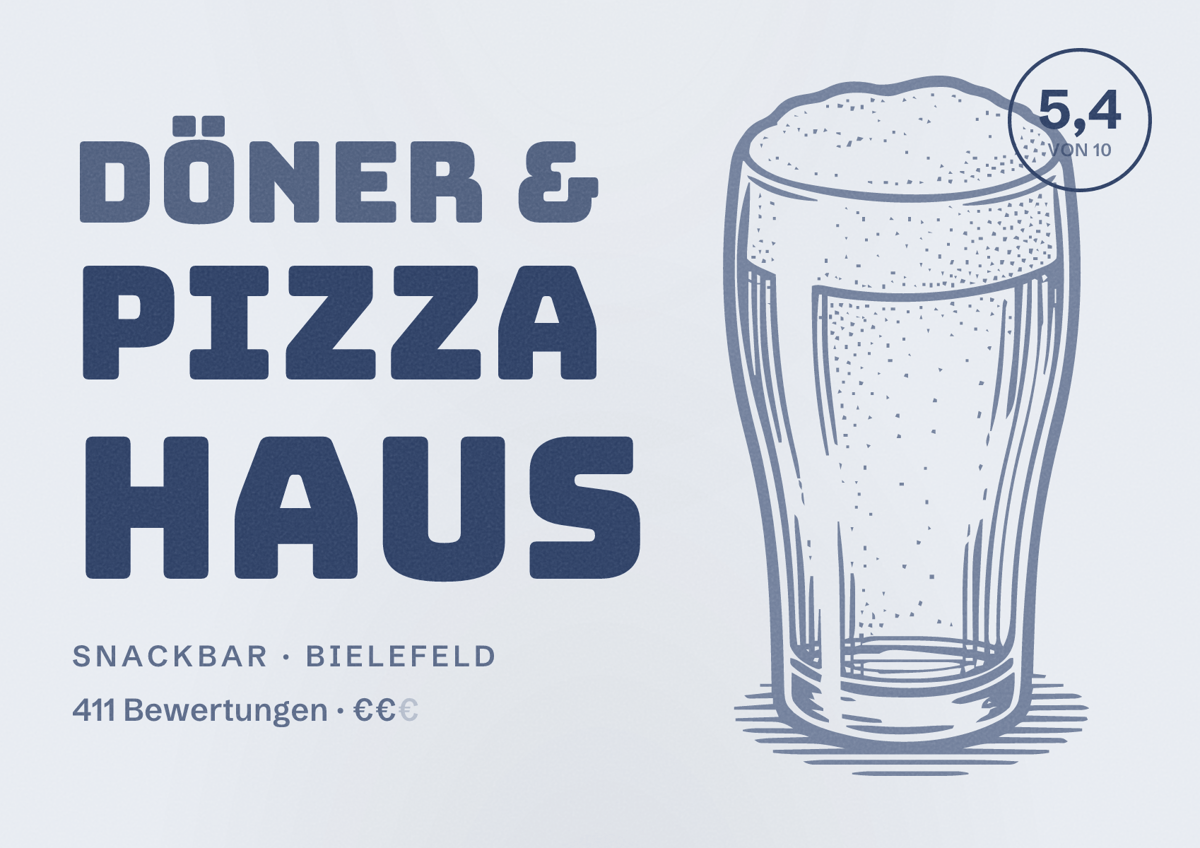 Illustriertes Poster von Döner & Pizza Haus, Snackbar in Bielefeld: Gästebewertung 5,4 von 10 aus 411 Bewertungen