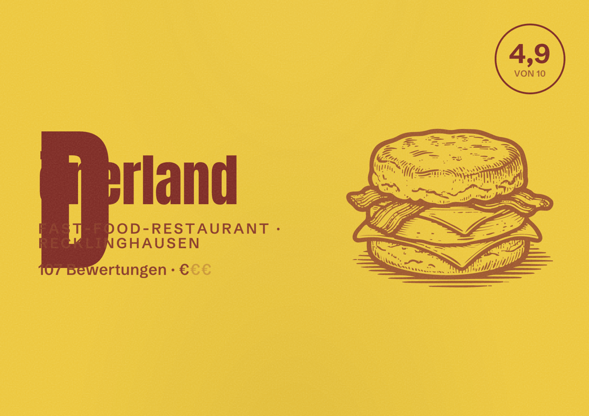 Illustriertes Poster von Dönerland, Fast-Food-Restaurant in Recklinghausen: Bewertung 4,9 von 10 aus 107 Bewertungen, Preisniveau €