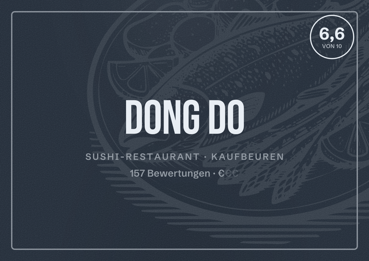 Illustriertes Poster von Dong Do, Sushi-Restaurant in Kaufbeuren: Bewertung 6,6 von 10 aus 157 Bewertungen, Preisniveau €