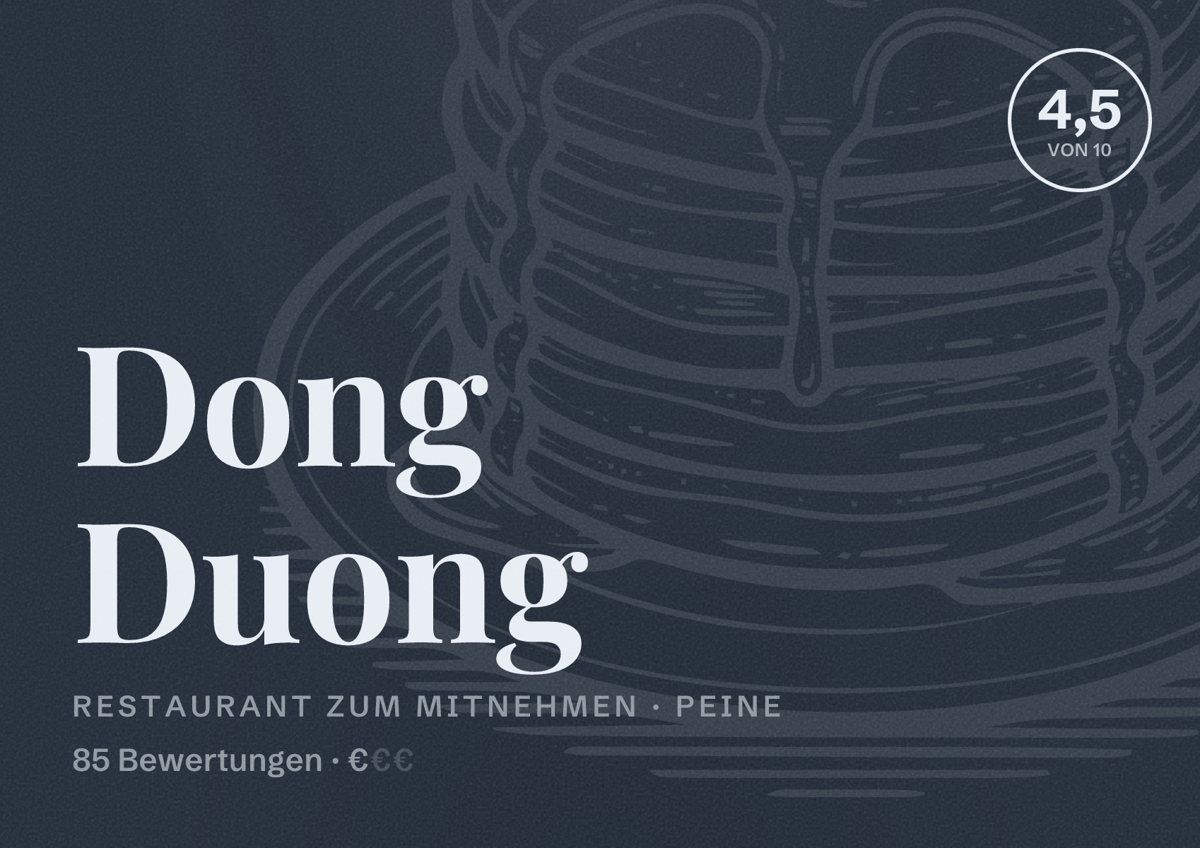 Illustriertes Poster von Dong Duong, Restaurant zum Mitnehmen in Peine: Bewertung 4,5 von 10 aus 85 Bewertungen, Preisniveau €
