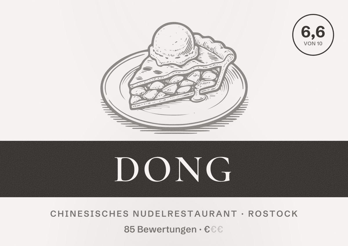Illustriertes Poster von DONG, Chinesisches Nudelrestaurant in Rostock: Bewertung 6,6 von 10 aus 85 Bewertungen, Preisniveau €