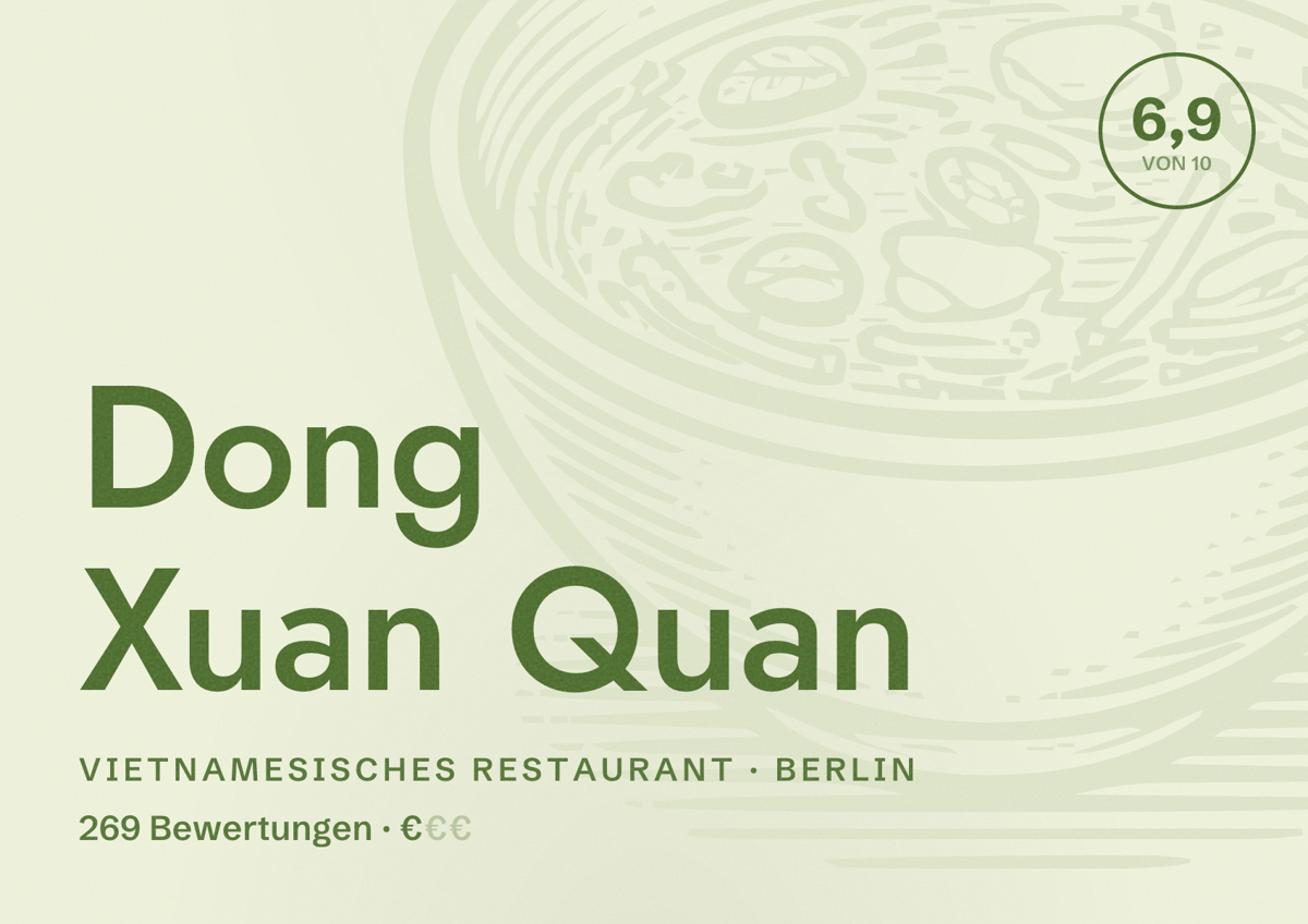 Illustriertes Poster von Dong Xuan Quan, Vietnamesisches Restaurant in Berlin: Bewertung 6,9 von 10 aus 269 Bewertungen, Preisniveau €