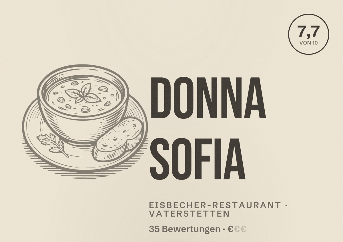 Illustriertes Poster von Donna Sofia, Eisbecher-Restaurant in Vaterstetten: Bewertung 7,7 von 10 aus 35 Bewertungen, Preisniveau €