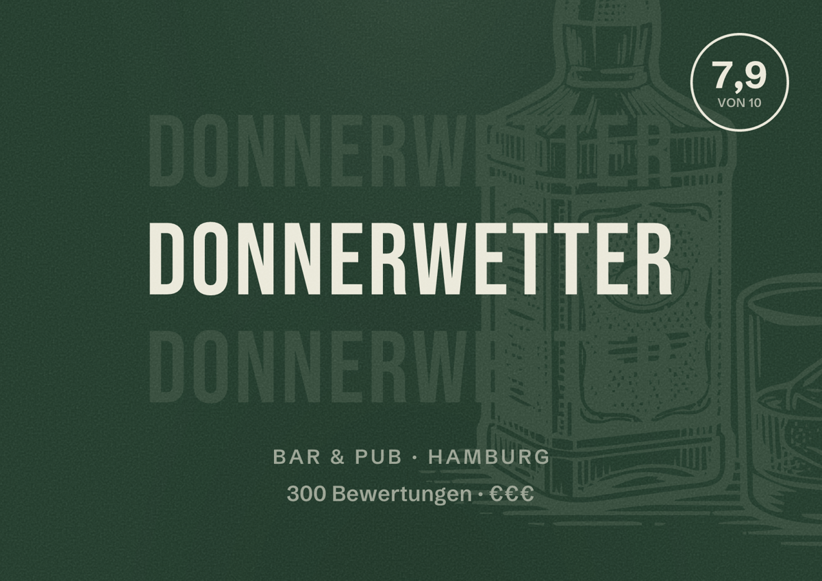 Illustriertes Poster von Donnerwetter, Bar & Pub in Hamburg: Bewertung 7,9 von 10 aus 300 Bewertungen, Preisniveau €€€