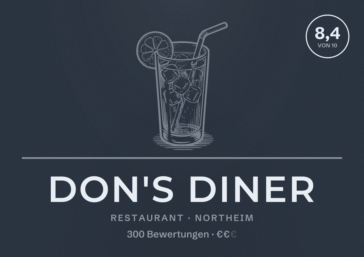 Illustriertes Poster von Don's Diner, Restaurant in Northeim: Bewertung 8,4 von 10 aus 300 Bewertungen, Preisniveau €€