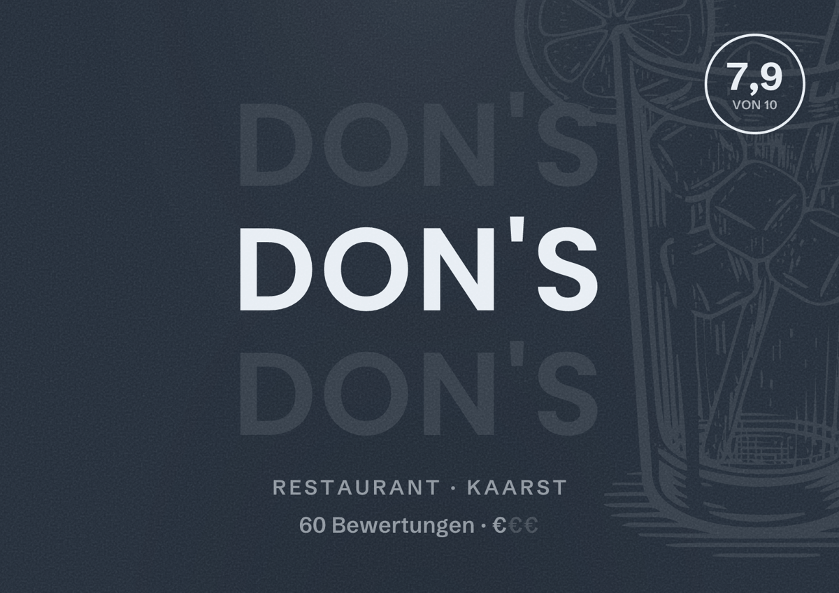 Illustriertes Poster von Don's, Restaurant in Kaarst: Bewertung 7,9 von 10 aus 60 Bewertungen, Preisniveau €