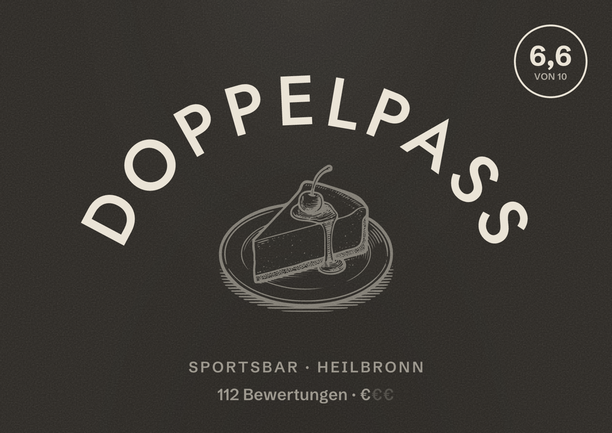 Illustriertes Poster von Doppelpass, Sportsbar in Heilbronn: Bewertung 6,6 von 10 aus 112 Bewertungen, Preisniveau €