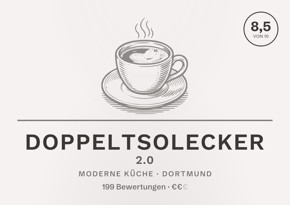 Illustriertes Poster von DOPPELTSOLECKER 2.0, Moderne Küche in Dortmund: Bewertung 8,5 von 10 aus 199 Bewertungen, Preisniveau €€