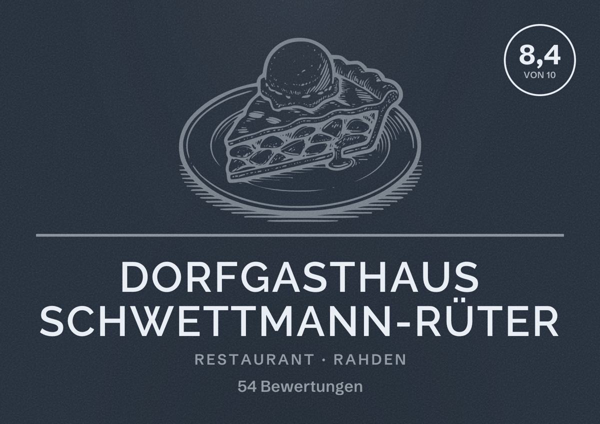 Illustriertes Poster von Dorfgasthaus Schwettmann-Rüter, Restaurant in Rahden: Bewertung 8,4 von 10 aus 54 Bewertungen