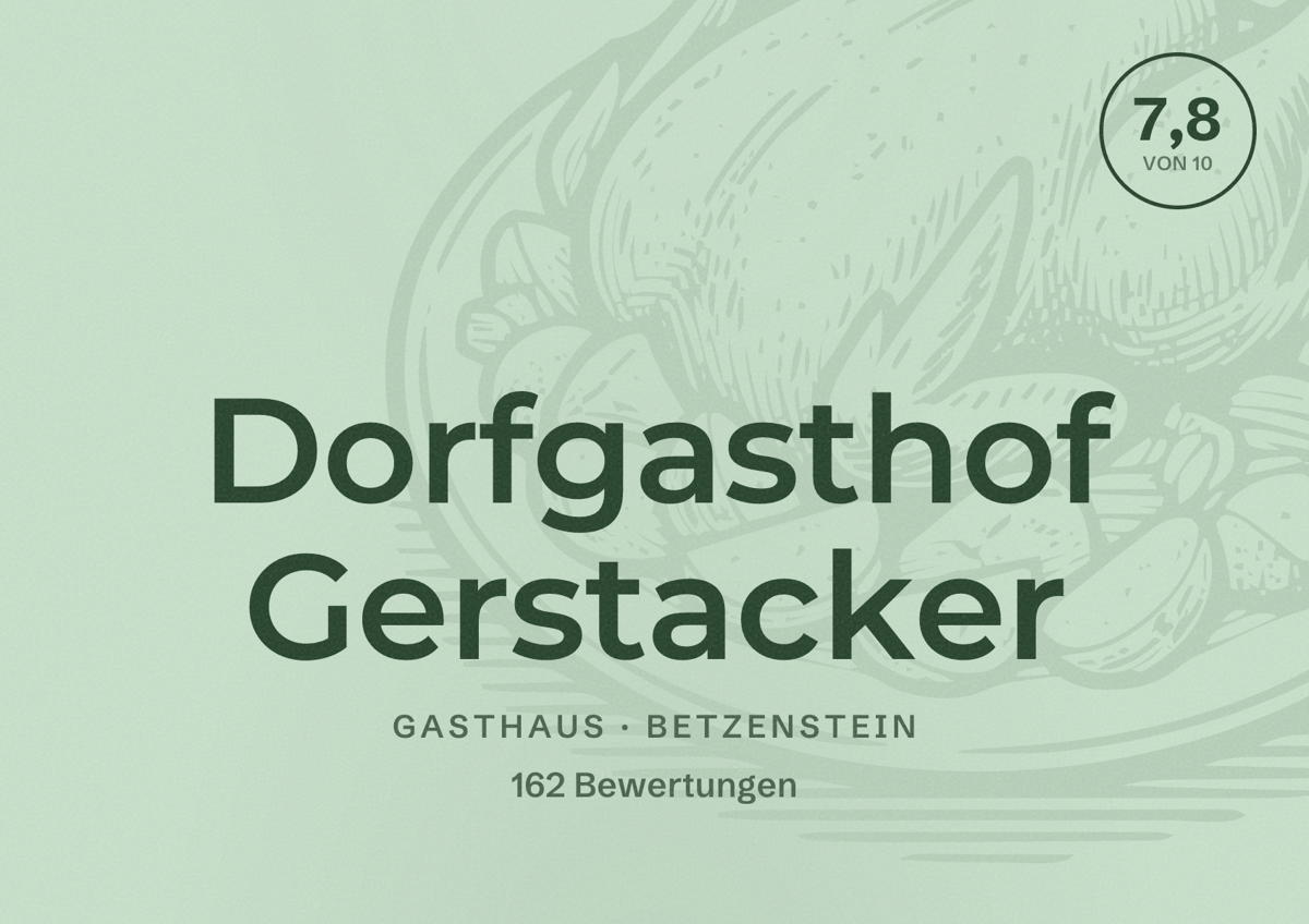 Illustriertes Poster von Dorfgasthof Gerstacker, Gasthaus in Betzenstein: Bewertung 7,8 von 10 aus 162 Bewertungen