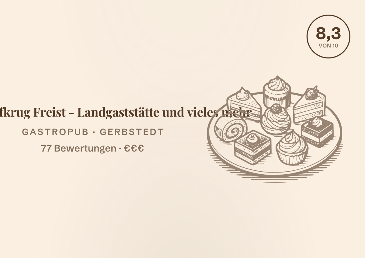 Illustriertes Poster von Dorfkrug Freist - Landgaststätte und vieles mehr, Gastropub in Gerbstedt: Bewertung 8,3 von 10 aus 77 Bewertungen, Preisniveau €€€