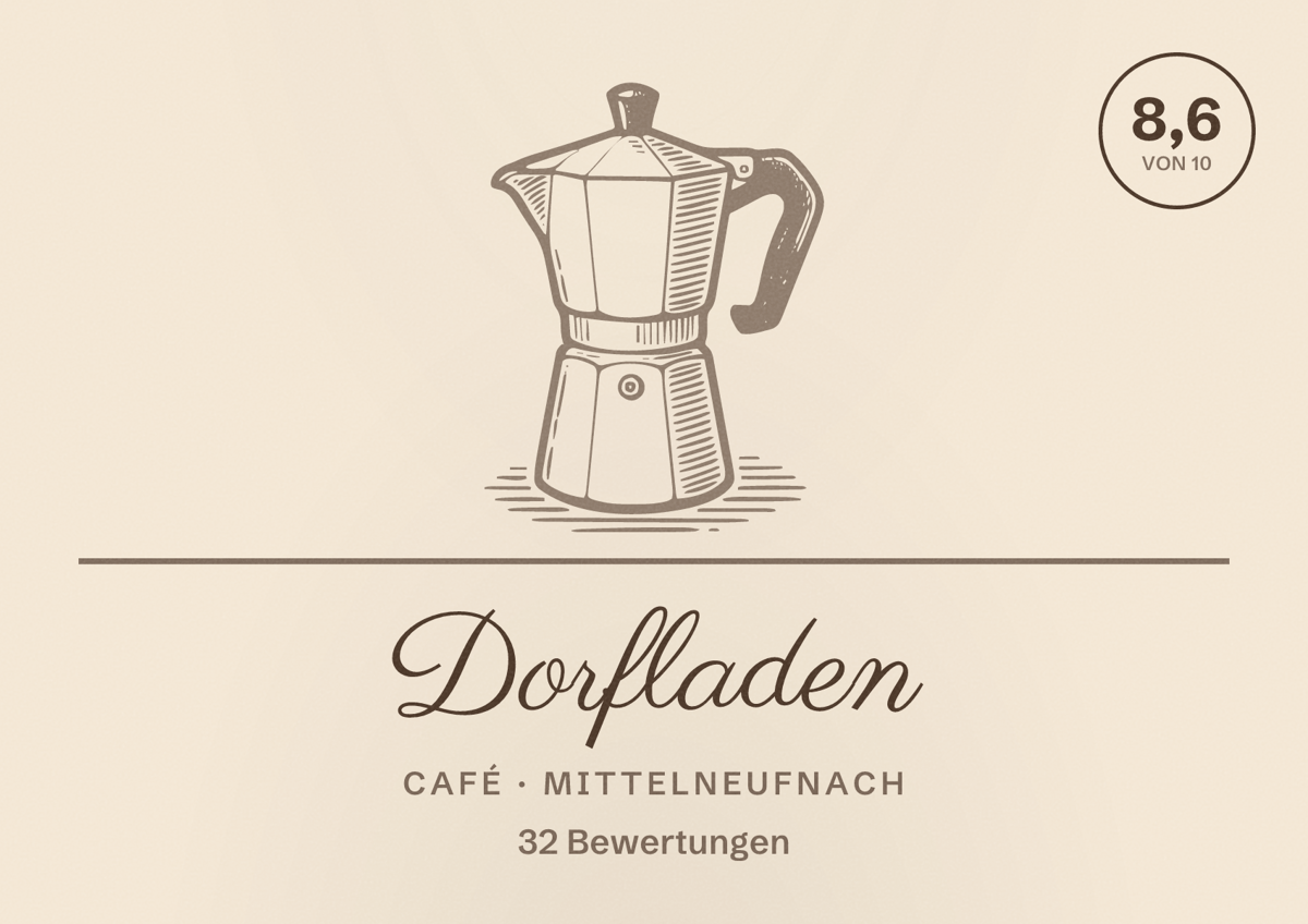 Illustriertes Poster von Dorfladen, Café in Mittelneufnach: Bewertung 8,6 von 10 aus 32 Bewertungen