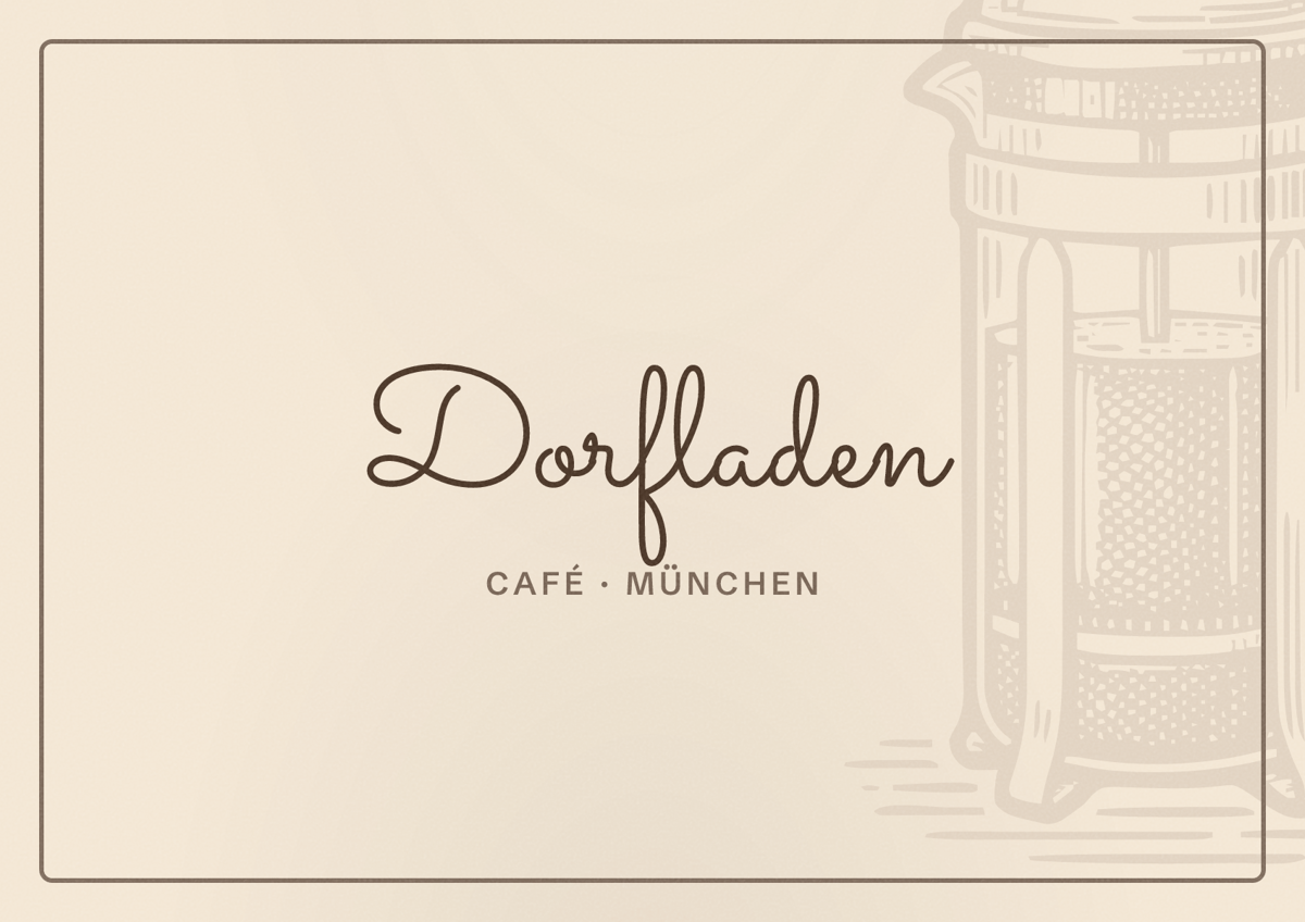Illustriertes Poster von Dorfladen, Café in München