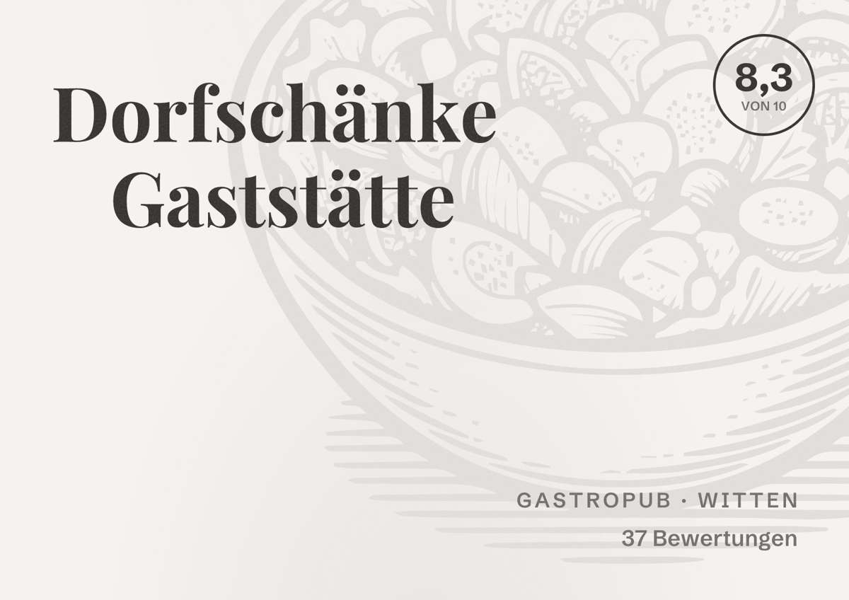 Illustriertes Poster von Dorfschänke Gaststätte, Gastropub in Witten: Bewertung 8,3 von 10 aus 37 Bewertungen