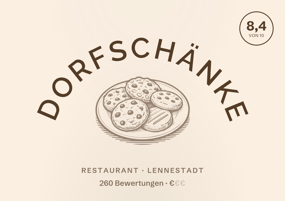 Illustriertes Poster von Dorfschänke, Restaurant in Lennestadt: Bewertung 8,4 von 10 aus 260 Bewertungen, Preisniveau €