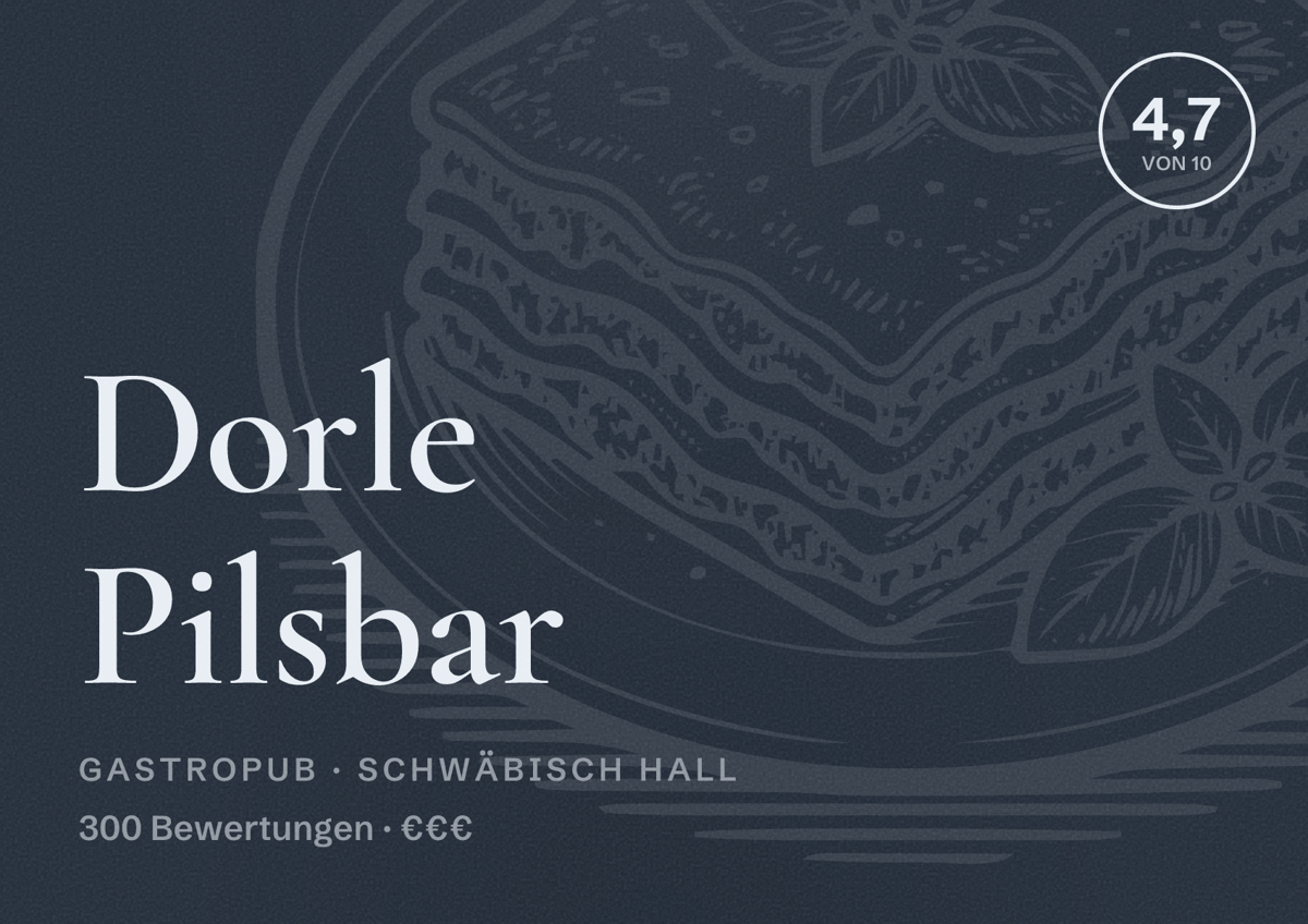 Illustriertes Poster von Dorle Pilsbar, Gastropub in Schwäbisch Hall: Bewertung 4,7 von 10 aus 300 Bewertungen, Preisniveau €€€