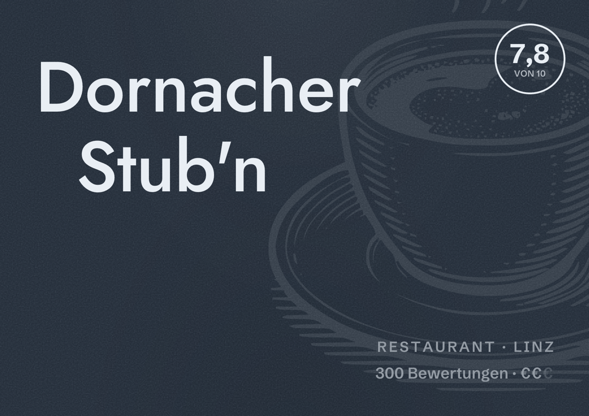 Illustriertes Poster von Dornacher Stub'n, Restaurant in Linz: Bewertung 7,8 von 10 aus 300 Bewertungen, Preisniveau €€