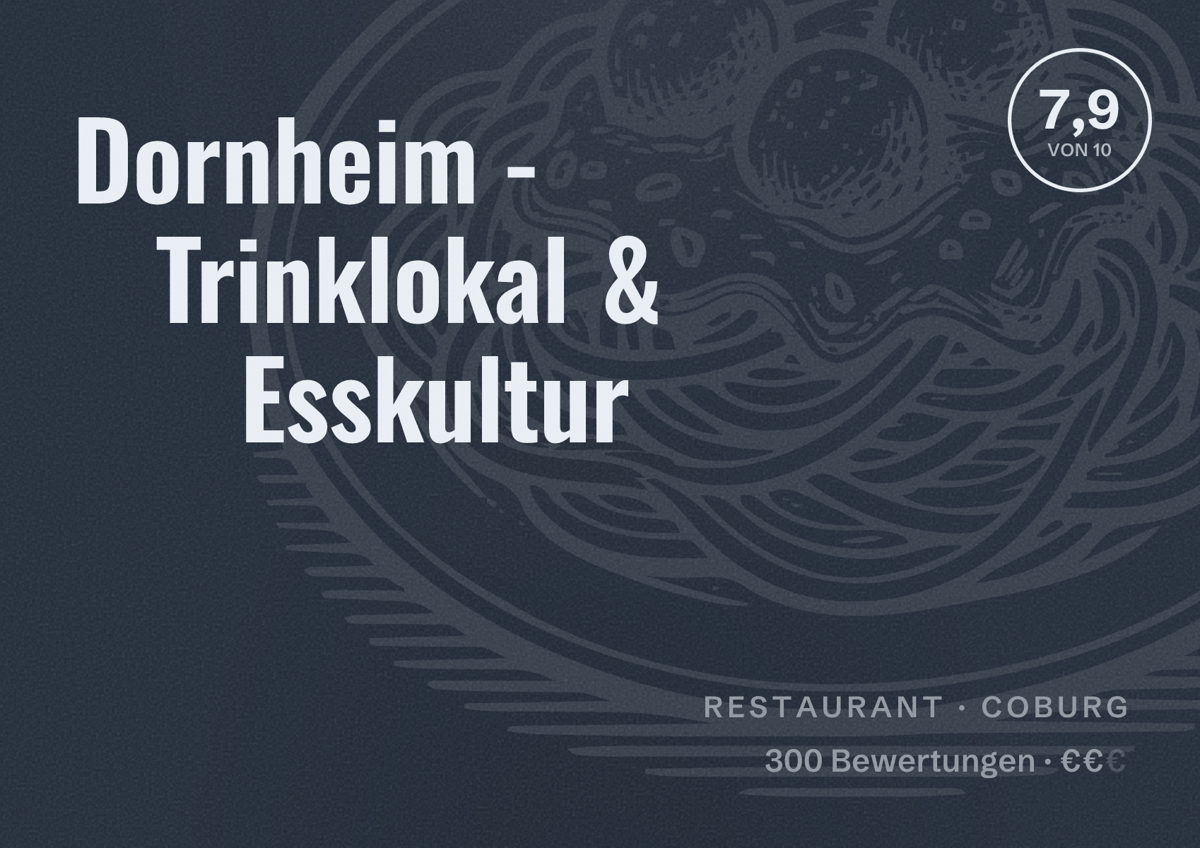Illustriertes Poster von Dornheim - Trinklokal & Esskultur, Restaurant in Coburg: Bewertung 7,9 von 10 aus 300 Bewertungen, Preisniveau €€