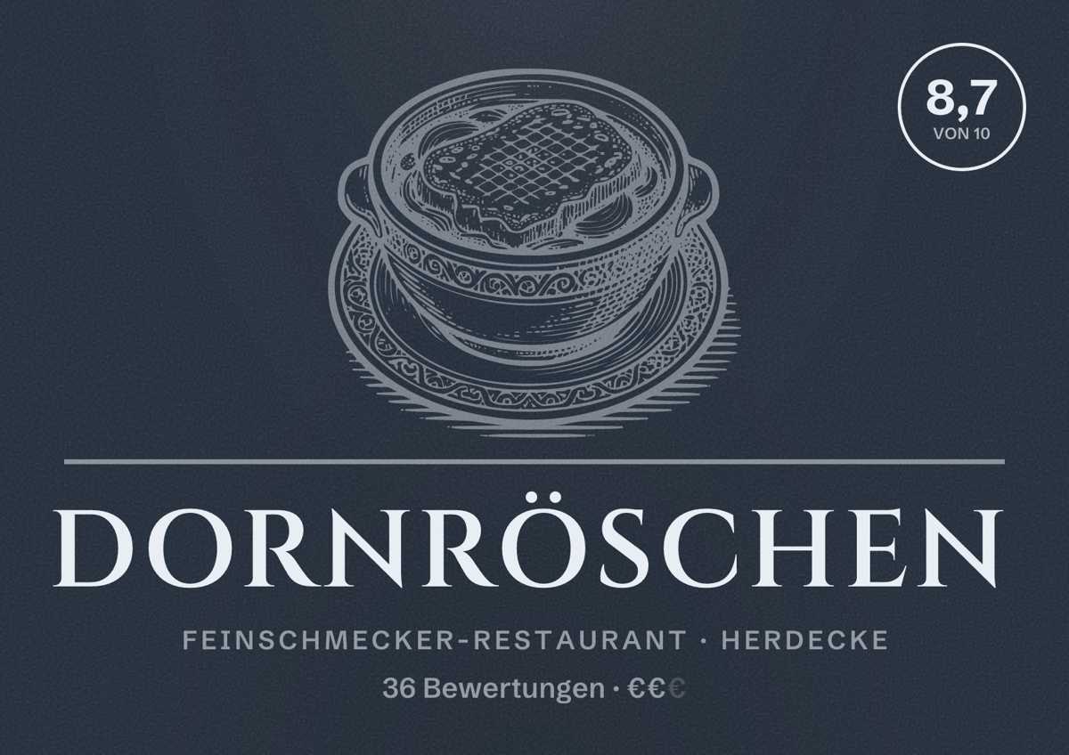 Illustriertes Poster von Dornröschen, Feinschmecker-Restaurant in Herdecke: Bewertung 8,7 von 10 aus 36 Bewertungen, Preisniveau €€