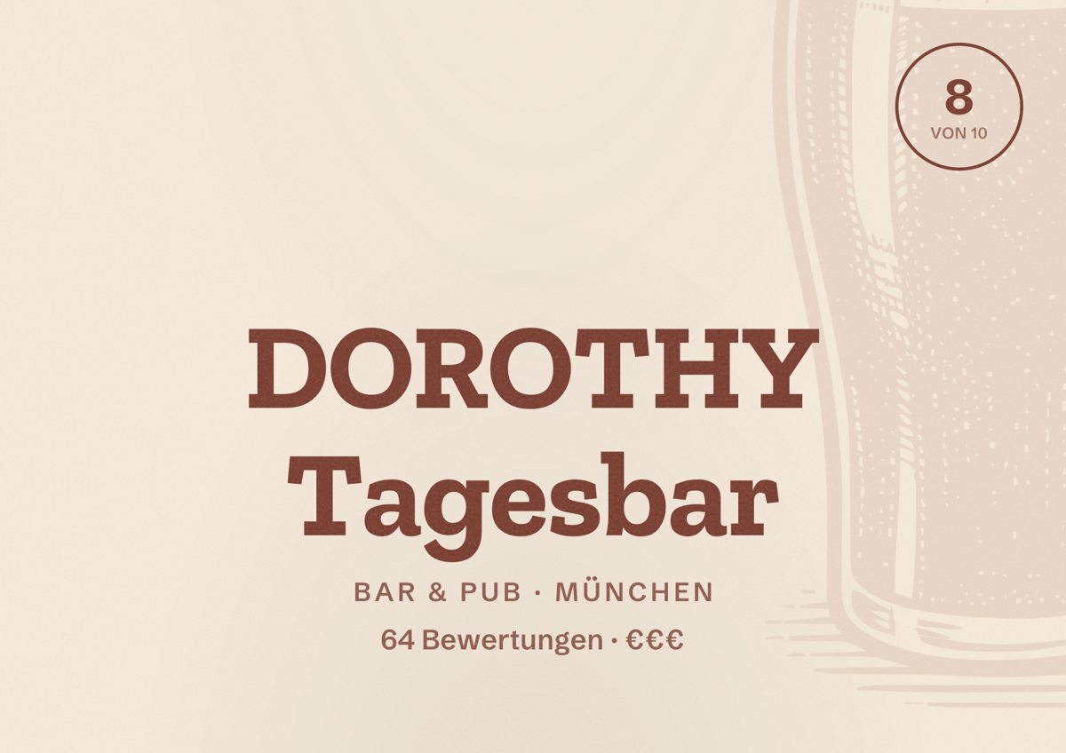 Illustriertes Poster von DOROTHY Tagesbar, Bar & Pub in München: Bewertung 8 von 10 aus 64 Bewertungen, Preisniveau €€€